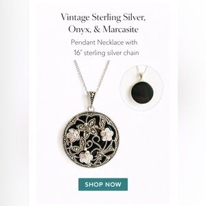 Vintage Style Sterling Silver, Marcasite, Black Onyx.